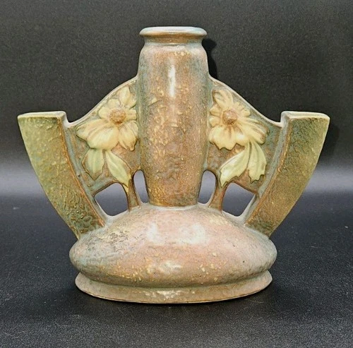 Roseville Vintage Pottery Dahlrose Bud Vase, Shape 76-6, Brown/Green, BEAUTIFUL!