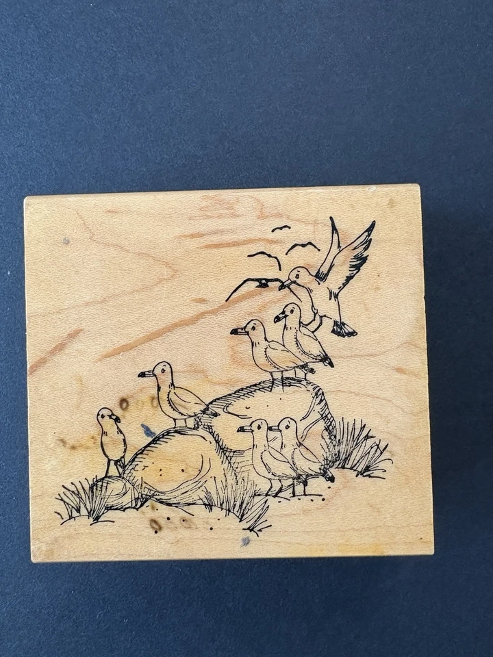 Art Impressions 飞行中的海鸥 Rocky Shore 航海 1996 年橡皮图章 L1477 — 第 2/4 张图片