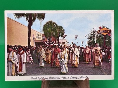 VTG Postcard Greek Epiphany Ceremony Tarpon Springs, Florida Unposted Gas & Oil