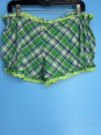 Y2K Pout Victoria&rsquo;s Secret Cotton Green Plaid 2 Pieces Pajama Set Size: M