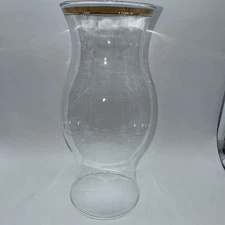 Vintage Clear Glass Hurricane Shade With Gold Colored Trim 9 1/4” T 