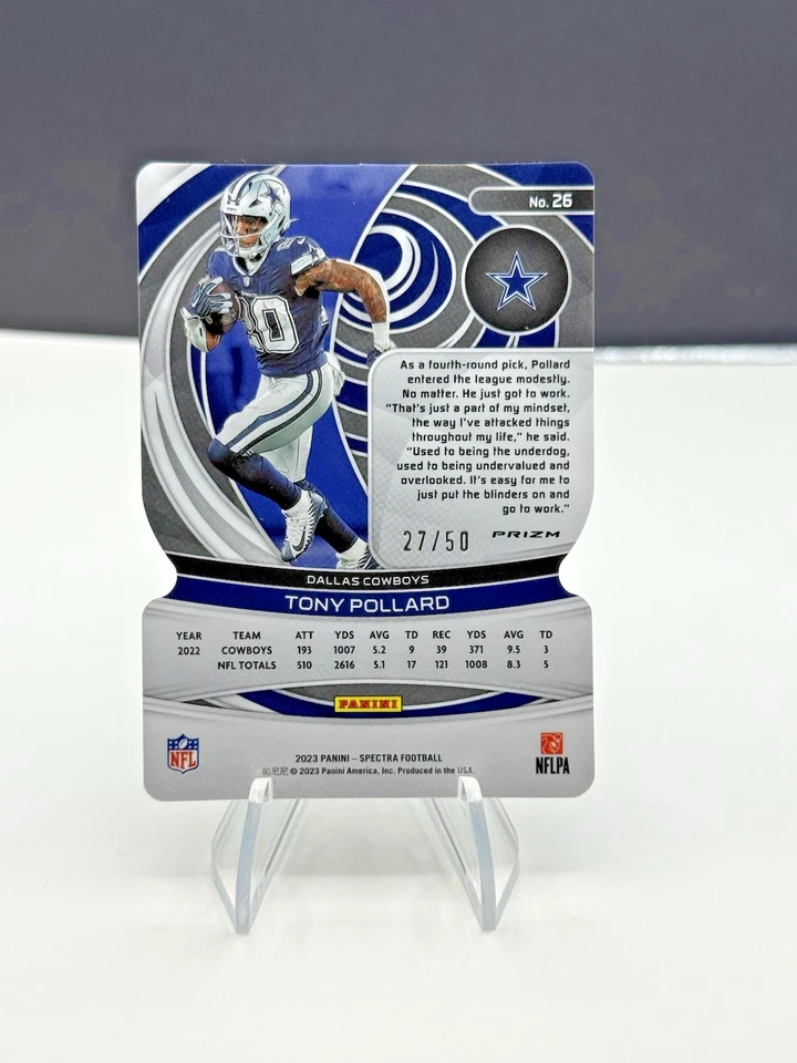 2023 Panini Spectra - Tony Pollard #26 Blue Neon Prizm Die-Cut  /50 SSP - Image 2 of 4