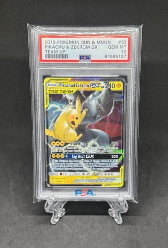 2019 POKEMON SUN & MOON TEAM UP #33 PIKACHU & ZEKROM GX PSA 10