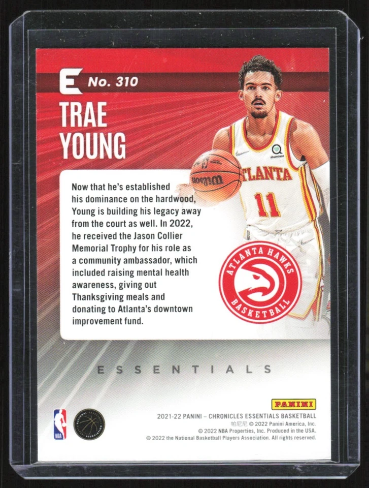 2021-22 Panini Chronicles Essentials Blue Trae Young 75/99 Atlanta Hawks #310 - Image 2 of 2