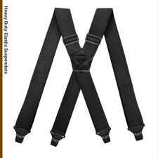 Heavy Duty Men's Pants Suspenders Plastic Clip Elastic Braces Black