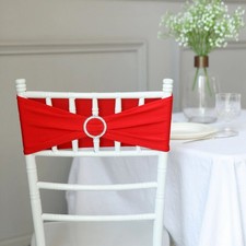 5 RED Spandex CHAIR SASHES Silver Diamond Ring Buckle Party Events