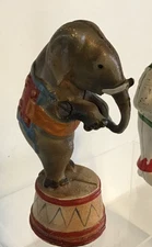 VINTAGE ORIGINAL 5.+" CASTIRON CIRCUS CLOWN STILL BANK FLATHEAD SCREW OFF CENTER