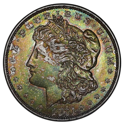 1921 P Morgan Silver Dollar $1 - Gem MS++ - Vibrant Neon Obverse Toning PQ #283