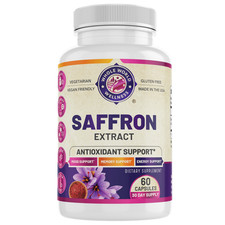 Saffron Extract Herbal Supplement, Vegan, Gluten-Free, 30 Day Supply. USA Made.
