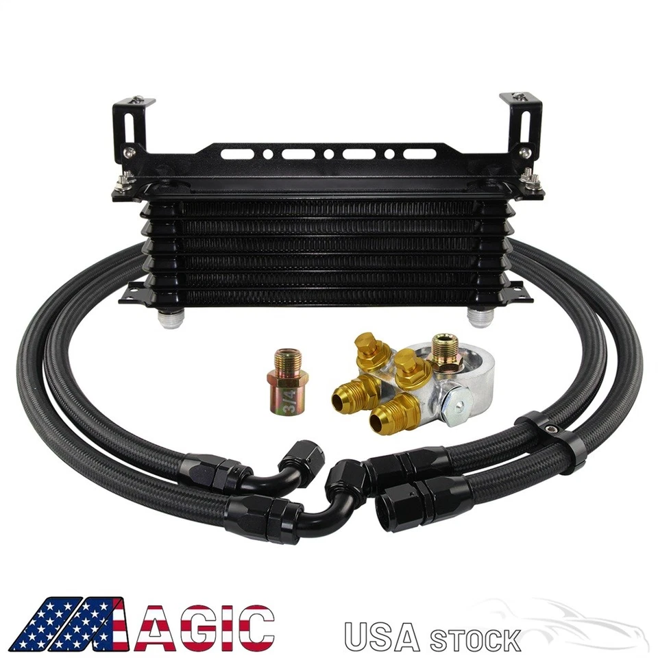 Enfriador de aceite 7 filas AN10 Engine Racing Trust con kit adaptador de filtro de aceite termostato Foto 4 de 4