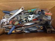 lot of miscellaneous hand tools, screw drivers, scissors, wrenches, knives, plie