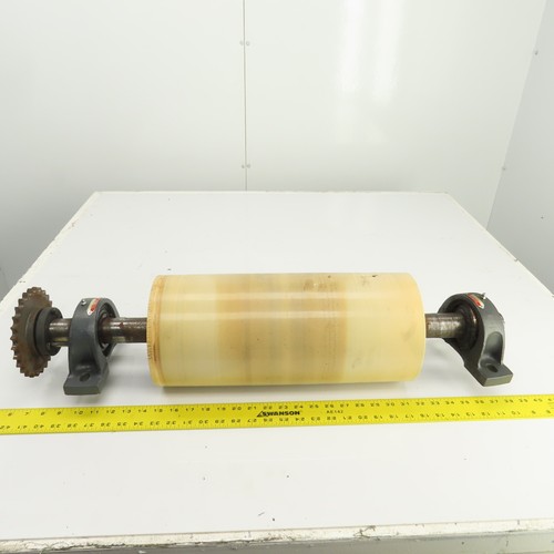 7.35"ODx16-3/4" Crowned Face Conveyor Drive Drum Roller 17.5" BF W/Pillow Blocks