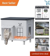 Heated Cat House Outdoor Insulated Waterproof Shelter for Strays Winter