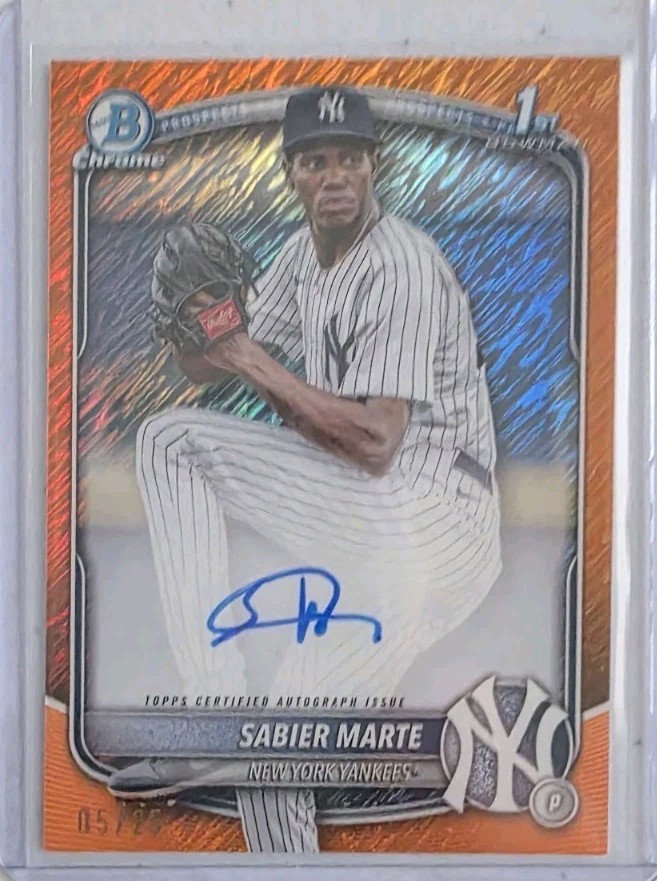 2025 BOWMAN CHROME 1st SABIER MARTE AUTO ORANGE REFRACTOR SSP #5/25  NY YANKEES 