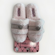 JUICY COUTURE "Gracias" Pink Fluffy Slip On Slippers Womens XL 9 -5 to 10.5 NWT