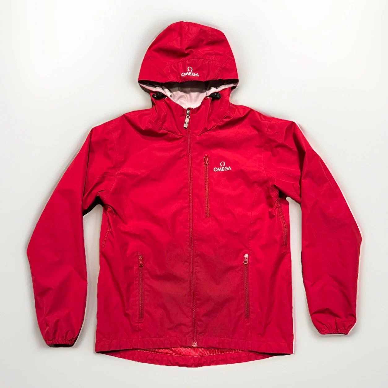 OMEGA Hooded Rain Jacket Unisex Red Small Men’s Women’s Coat