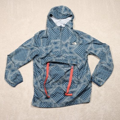 The North Face Windbreaker Jacket Womens Small Blue Hooded 1/2 Zip Packable AOP