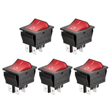 Rocker Switch ON-Off DPST 4 Terminals Red Light 16A 250VAC 5