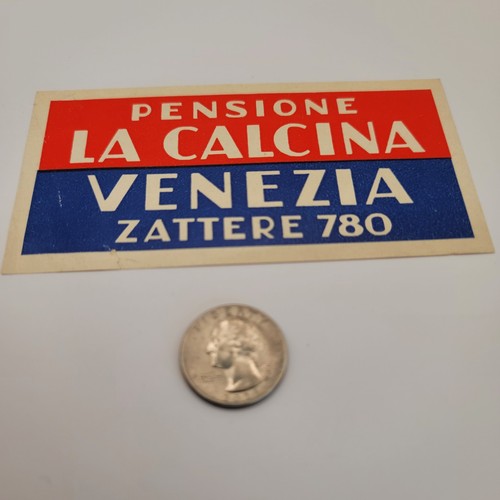 Vintage Pensione LA Calcina Venezia Zattere 780 Luggage Label Tag Red Blue
