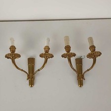 Coppia Applique Antiche in Metallo Dorato Doppia Luce Italia Metà 900 Originali