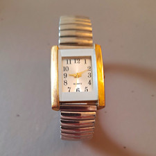 Lawnex Quartz Ladies Analogue Wristwatch White Arabic Dial Gold Rectangle 7178