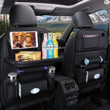 PU Leather Backseat Seat Organizer with Foldable -2 Pack-Black