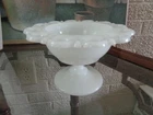 Anchor Hocking Lace Edge Milk Glass Compote Pedestal Candy Dish Bowl Vintage 3"T