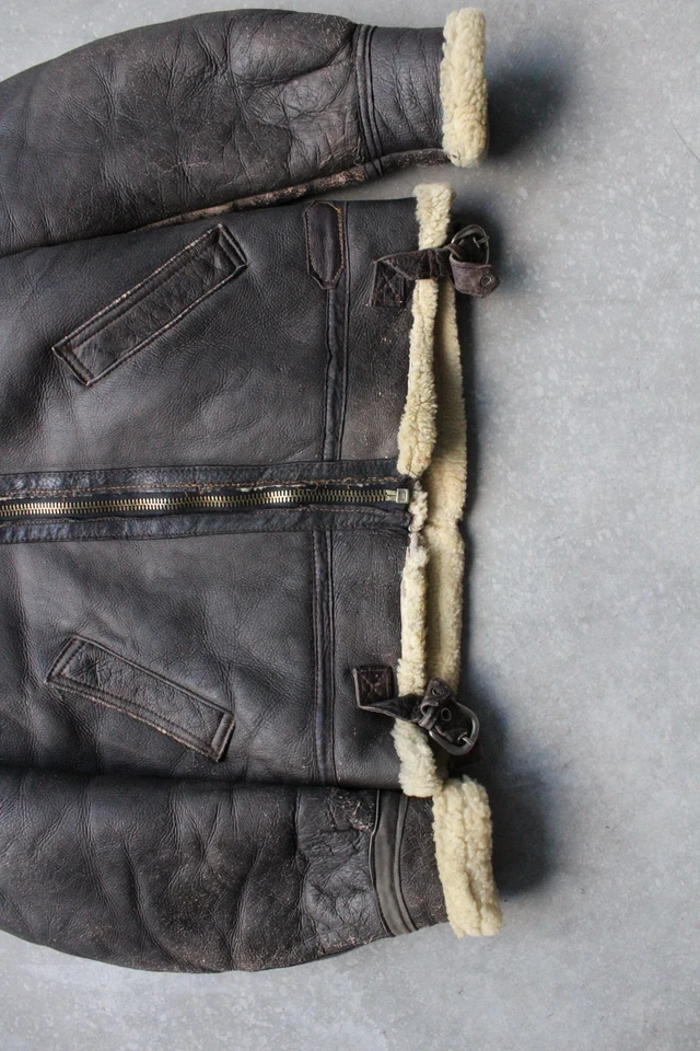 Chaqueta MOUTON bomber de cuero de piel de oveja gamuza vintage años 60 L Foto 4 de 4