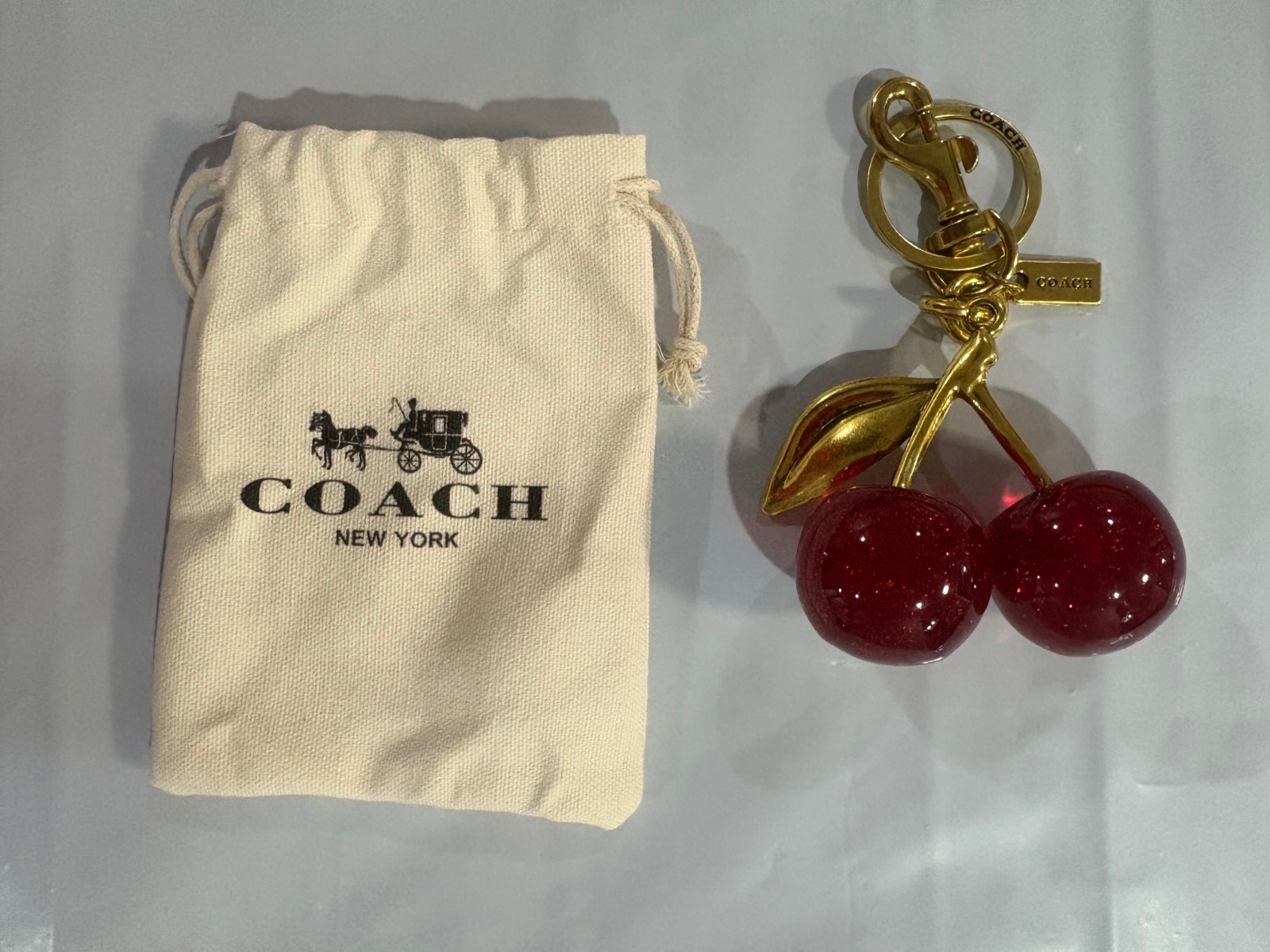 Coach Red Cherry Apple Bag Charm Keychain Resin Metal Brass Purse Decoration