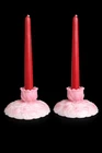 Fenton Candlestick Holders PAIR Rosalene Milk Glass Waterlily Pink Vintage 1970s