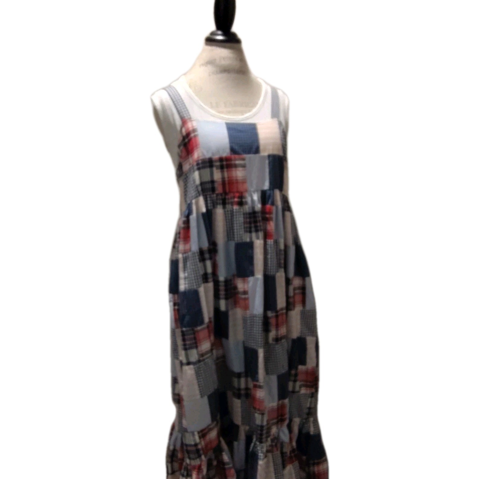 Sun Dress Maxi Patchwork Sun Dress Fairehope Large Red White Blue  Cotton Pocket
