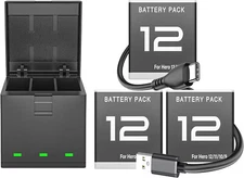 3X Hero 12 Battery & 3-Channel Charging Station for GoPro Hero 12 11 10 9 Black
