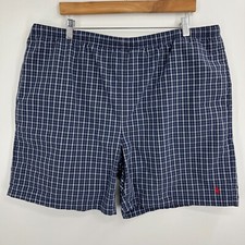 Polo Sport Ralph Lauren Swim Trunks Men's XL Blue Plaid Pull On Pockets Vtg 90s