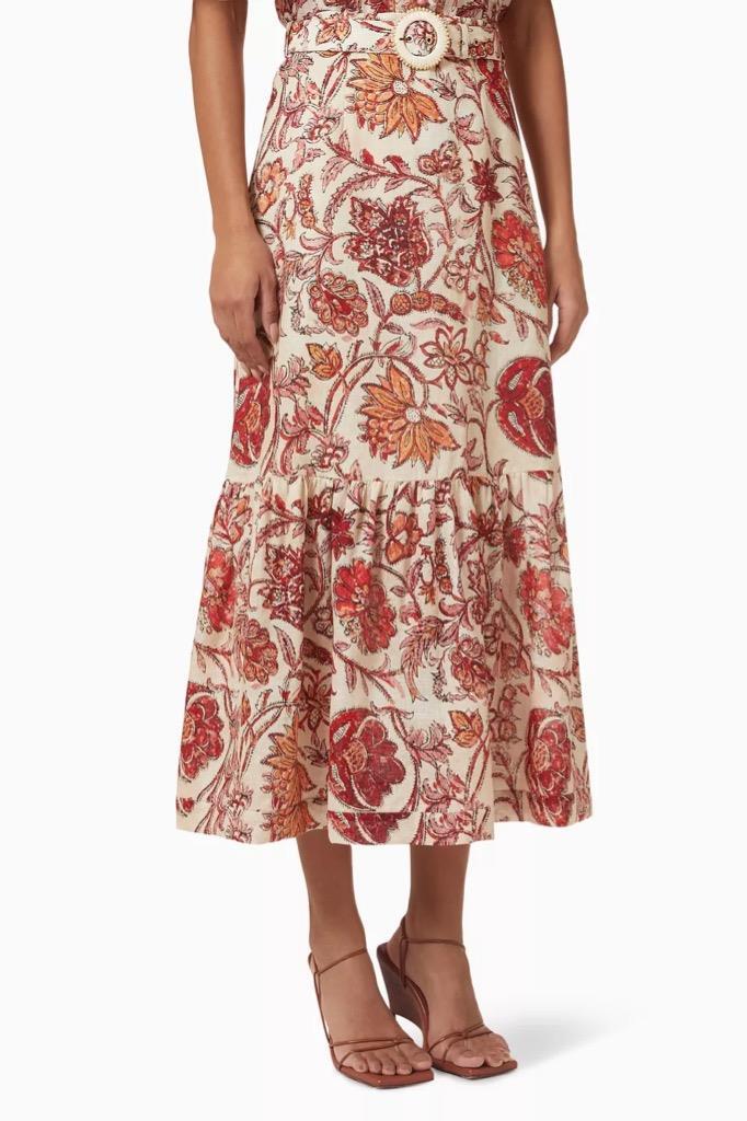ZIMMERMANN★素敵!Sepia Floral Vitali Frill Hem Midi Skirt NWT ZIMMERMANN Sepia Floral Vitali Frill Hem Midi Skirt Size