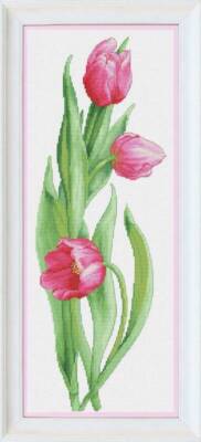 Cross stitch kit Pink Tulips 15x40cm Aida 16ct embroidery needlepoint kit