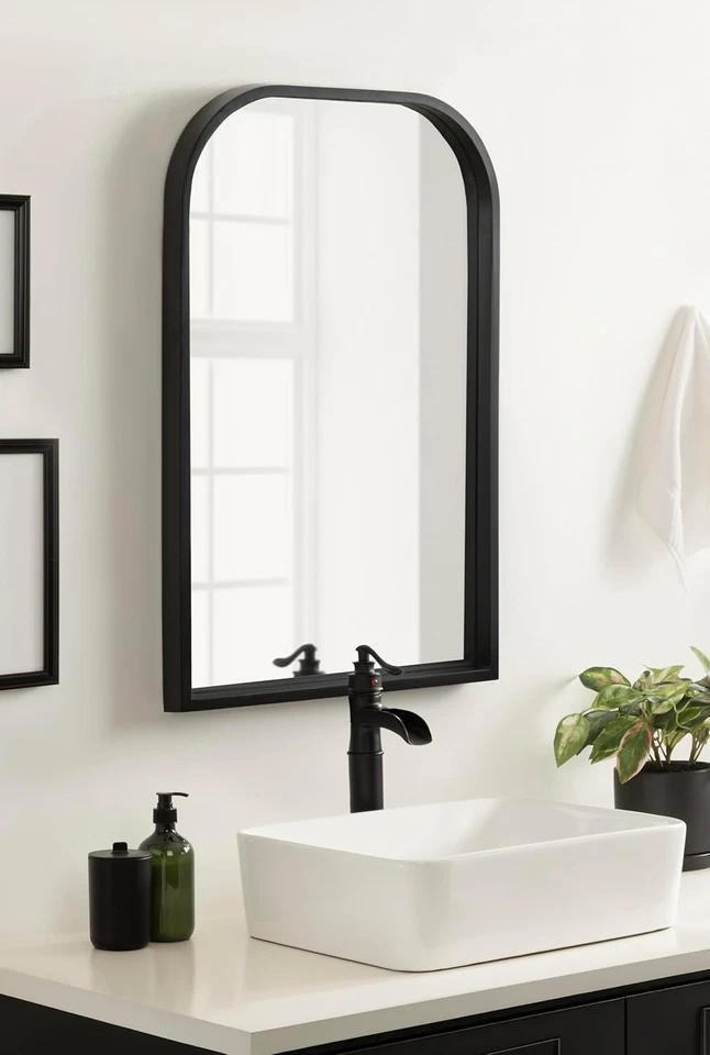 Travis Modern Basket Arch Wall Mirror, 20 X 30, Black, Decorative Arched Bathroo - Image 3 of 4