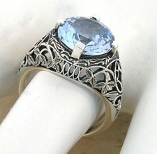 DECO ANTIQUE STYLE 925 STERLING SILVER 5 CARAT SIM AQUAMARINE RING      548