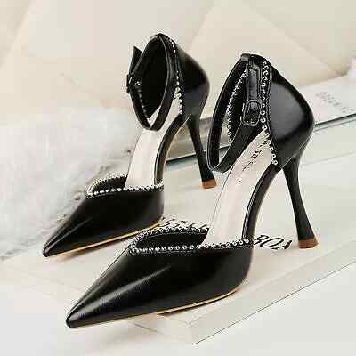 Scarpe decolte eleganti donna stiletto 10 cm nero borchie pelle sintetica 1434