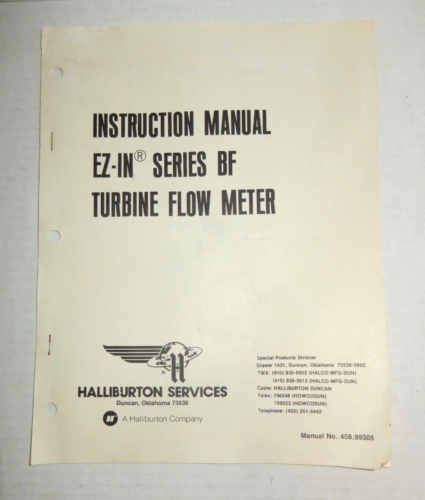 lata 80. Halliburton Instrukcja serwisowa Instrukcja obsługi Przepływomierz turbinowy serii EZ-IN BF - Zdjęcie 1 z 5