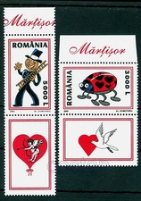 2003 Chimney sweep,Ladybird,Cupid,Valentine s Day,Pigeon,Romania,5709,TAB/B, MNH
