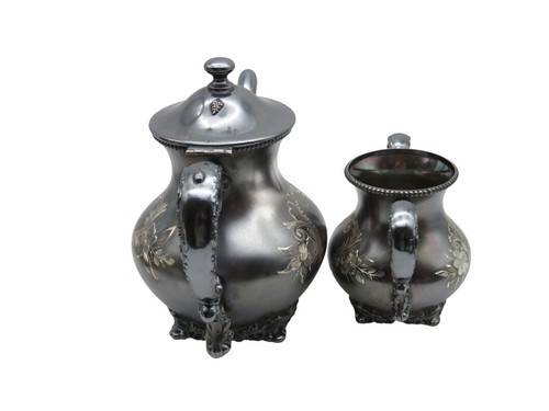 Antico set da tè Adelphi Silver Co piatto quadruplo ornato inciso floreale 4 pezzi - Foto 3 di 11