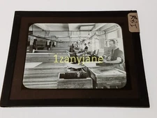 KBI HISTORIC Magic Lantern GLASS Slide WORKERS IN FACTORY PRODUCTION LINE