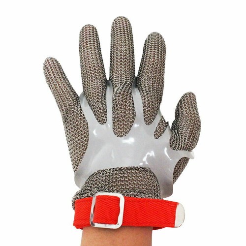 SIZE MEDIUM 5-FINGER CHAIN MAIL PROTECTIVE GLOVE - REVASIBLE W/ TEXTILE STRAP - Picture 4 of 5