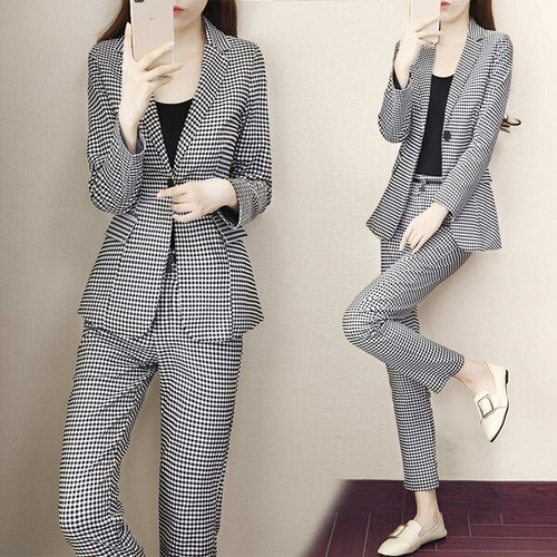 Tailleur completo bianco nero giacca manica lunga e pantalone elegante 4886  | eBay