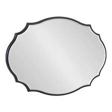 Kate and Laurel Leanna Modern Scalloped Wall Mirror, 18 x 24, Black, Glam Ova...
