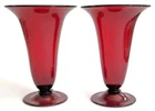 PAIR ANTIQUE c1910 ART DECO SELENIUM RED RUBY GLASS VASES * NO RESERVE!