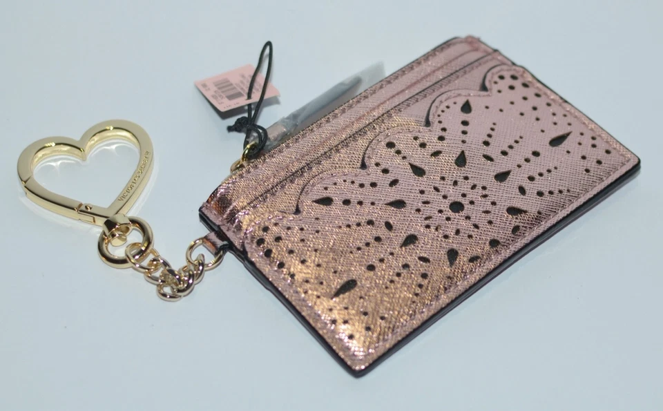 NUEVO TARJETERO VICTORIA'S SECRET ROSA FLORAL METÁLICO LLAVERO CARTERA MONEDERO Foto 3 de 4
