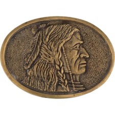 Brass Native American Indian Chief Hippie Western Cowboy 1970s Vtg Belt Buckle
