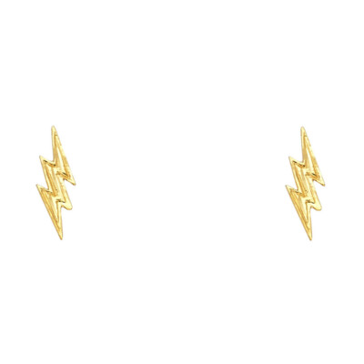 14k Gold Lightning Bolt Stud Earrings Thunder Earrings Flash Studs