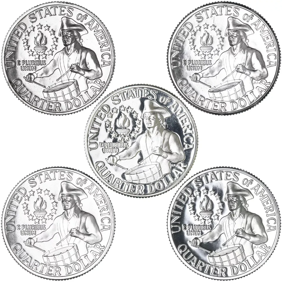 Juego de 5 monedas 1976 P D S Washington Quarters plata prueba y BU y revestido P D S Foto 2 de 2